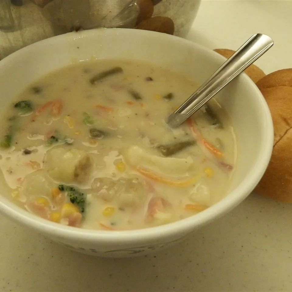 Hearty Veggie Soup in a Creamy Mushroom Broth