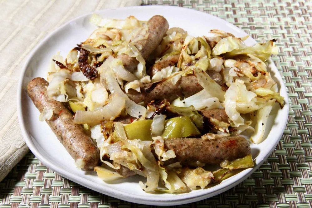 Basic Sheet Pan Chicken Sausage and Roasted Cabbage