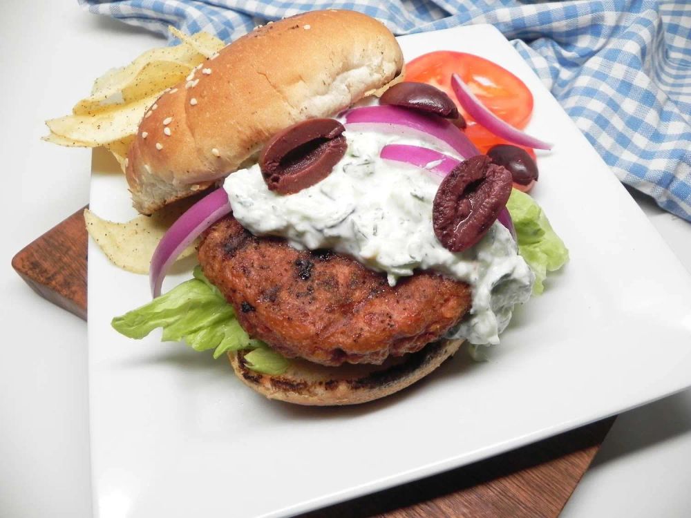 Greek Grilled Beyond Meat Burgers