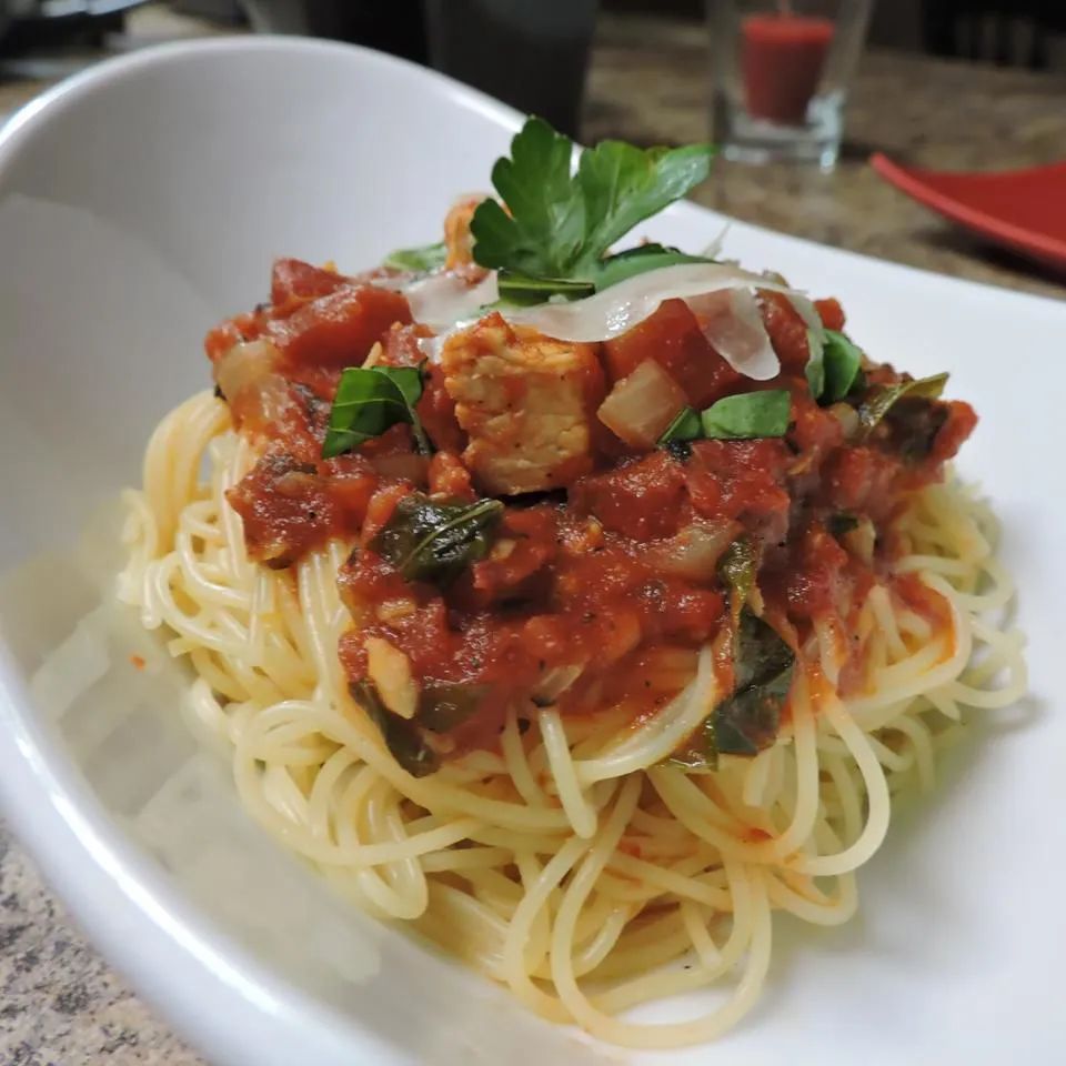 Basil Chicken over Angel Hair