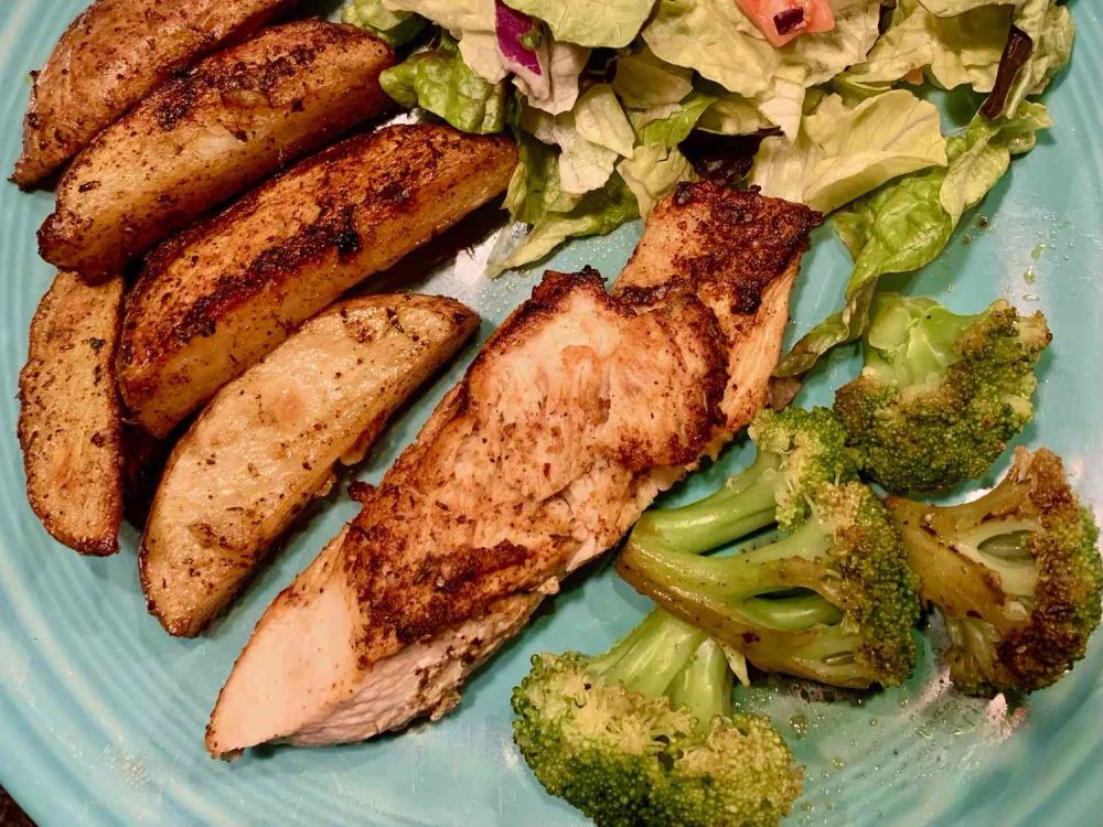 Roasted Chicken Breasts with Potatoes and Broccoli