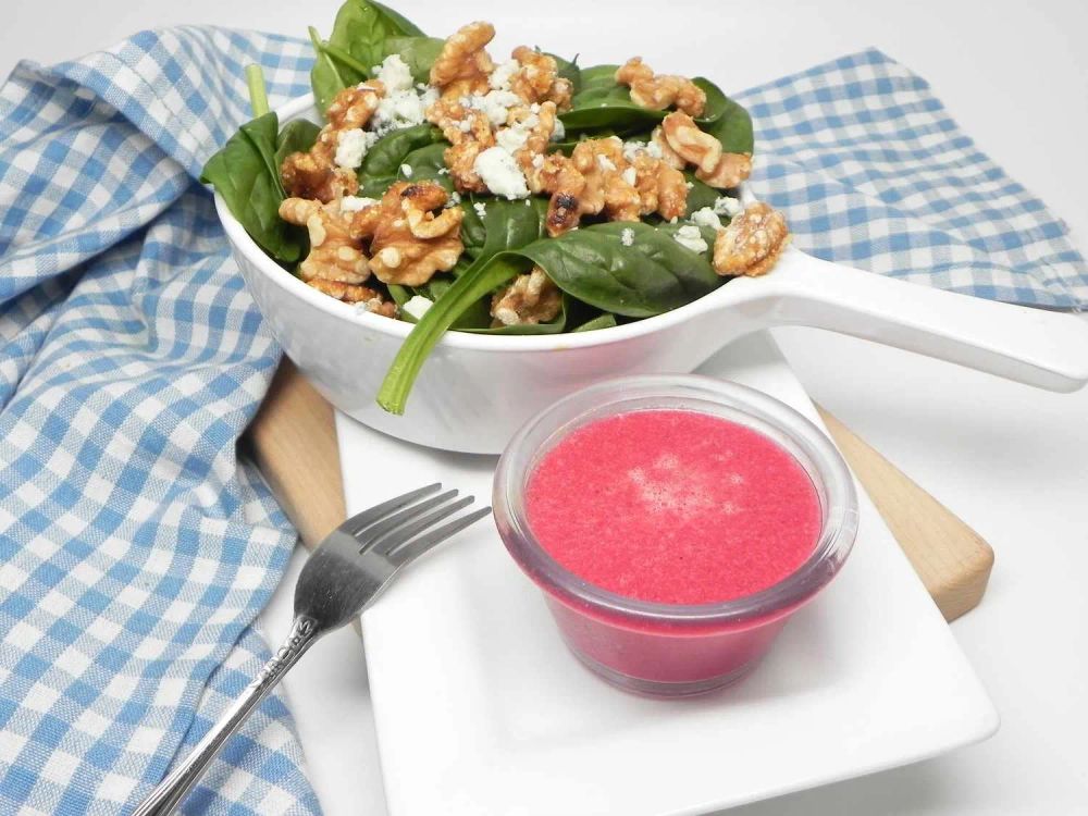 Spinach and Goat Cheese Salad with Beetroot Vinaigrette