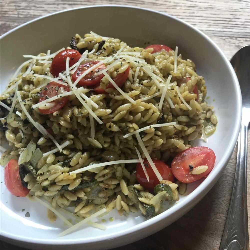 Pesto Orzo with Roasted Zucchini