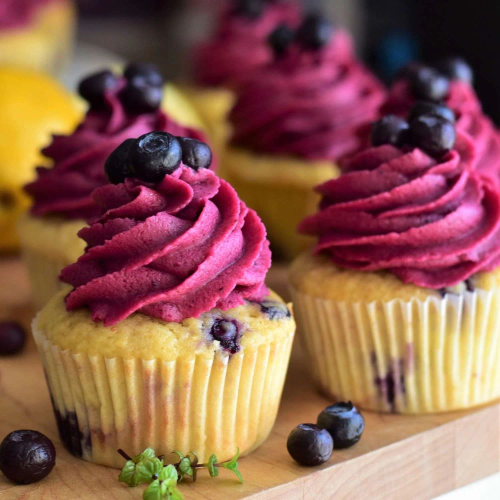 Lemon-Blueberry Cupcakes with Blueberry-Lemon Buttercream Frosting