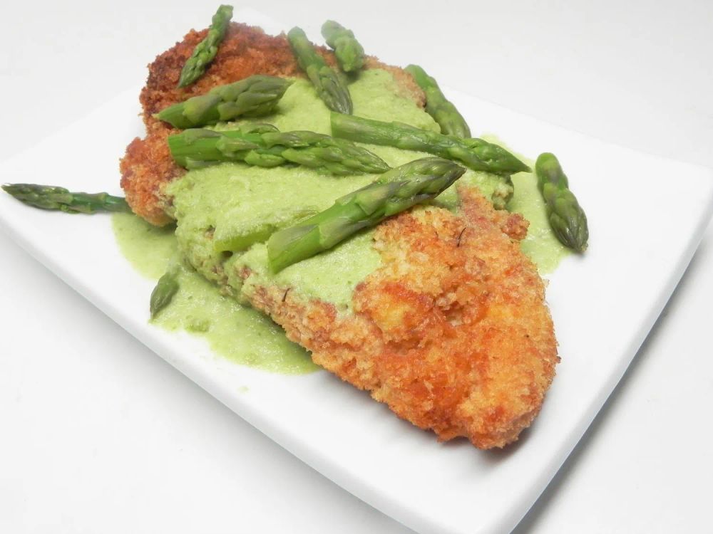 Creamy Asparagus Sauce with Chicken Schnitzel