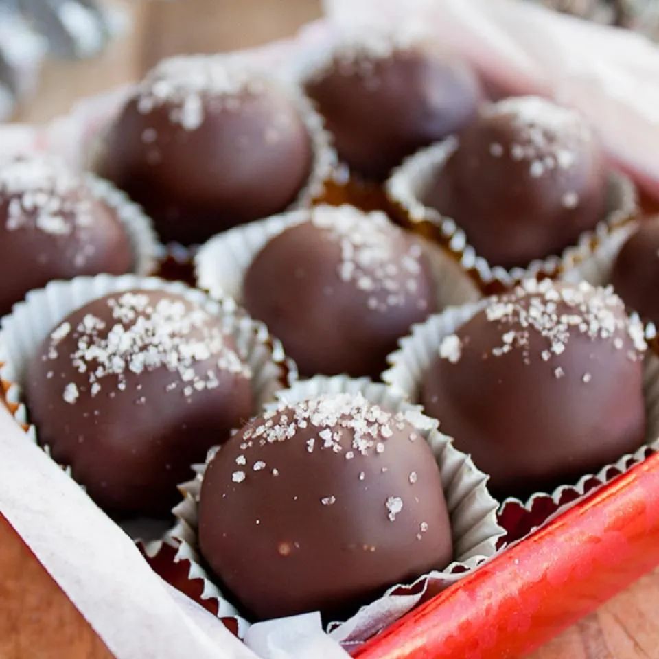 Salted Dark Chocolate Hazelnut Caramel Truffles