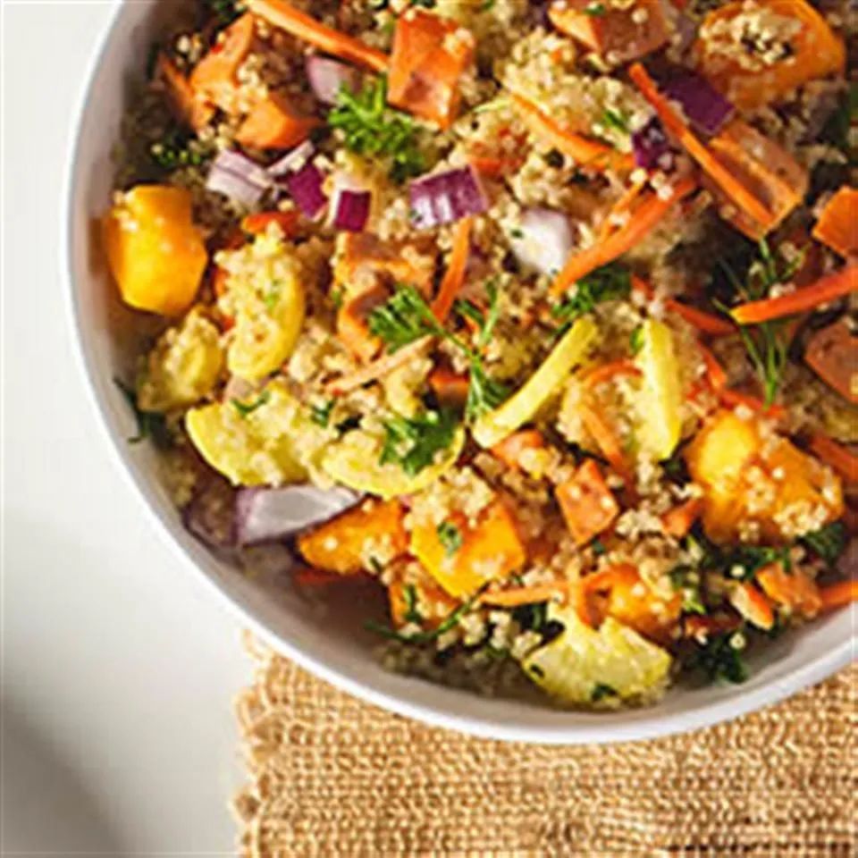 Quinoa Salad with Winter Veggies and Buffalo Chicken Sausage