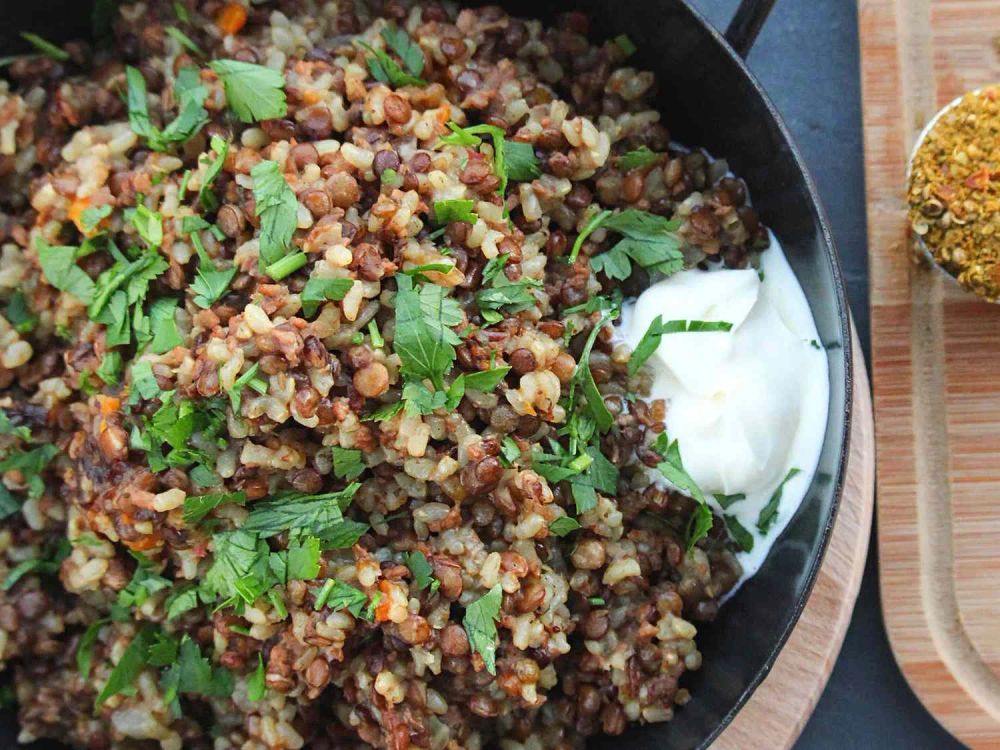 Lentils and Rice with TVP