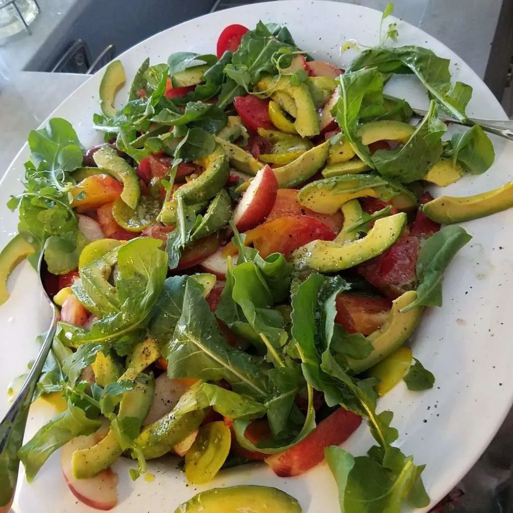 Heirloom Tomato Salad with Nectarines, Avocado, and Arugula