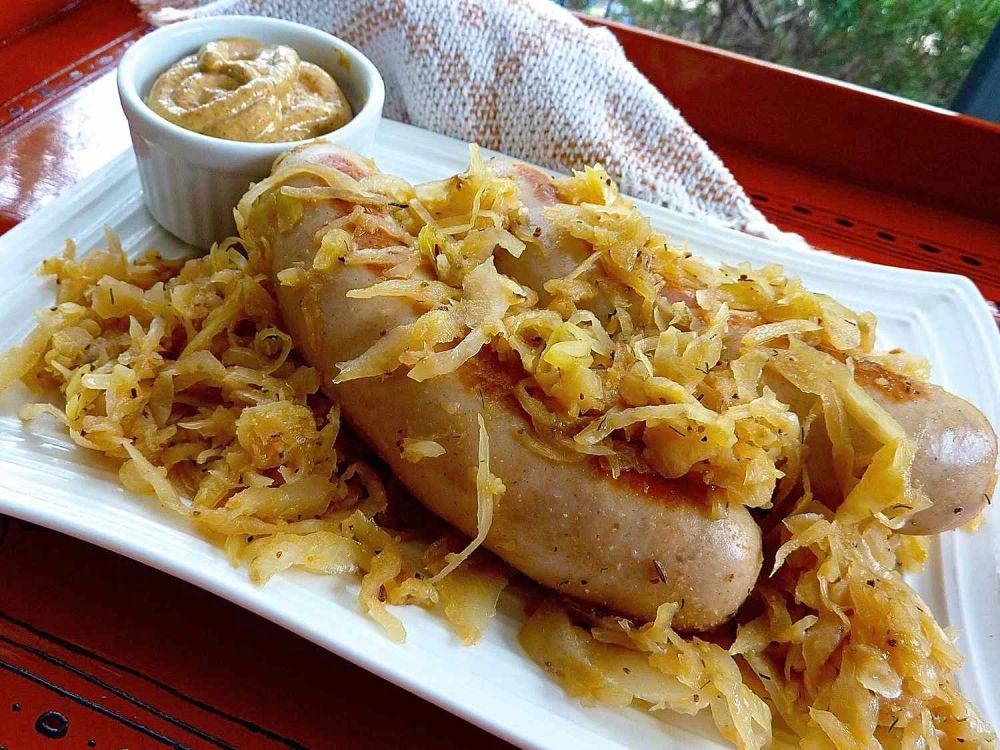 Beer Glazed Brats and Sauerkraut