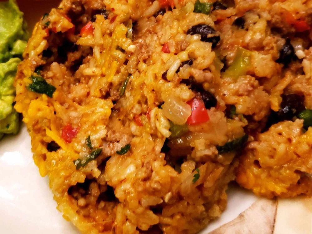 Mexican Rice Casserole with Beef and Pork