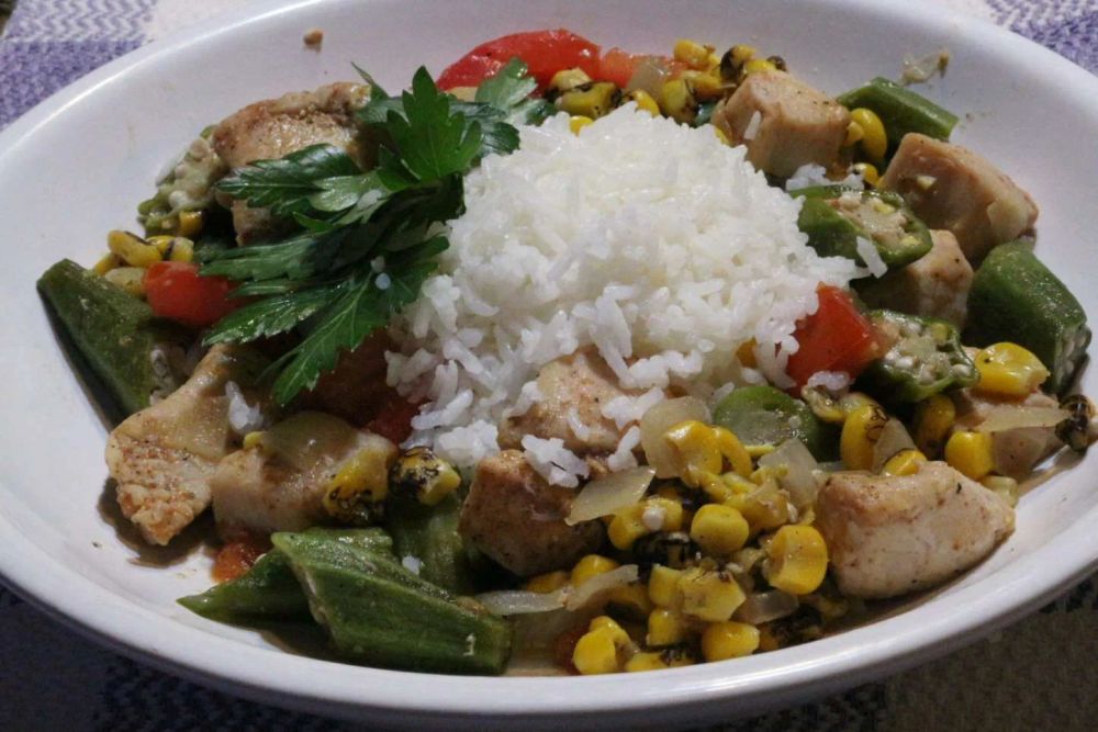 Chicken Stew with Okra, Corn, and Tomatoes