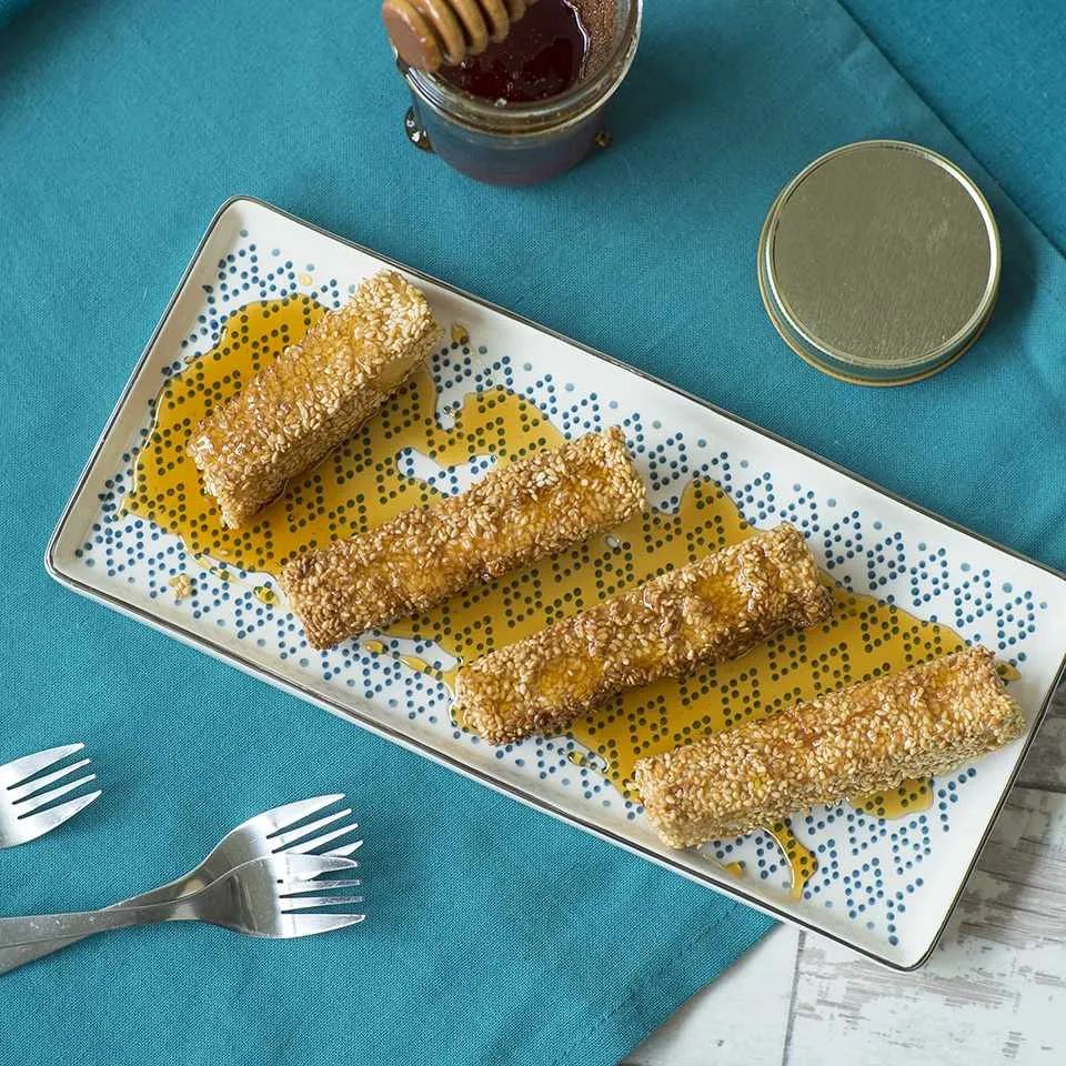 Crispy Sesame Feta Fingers with Honey