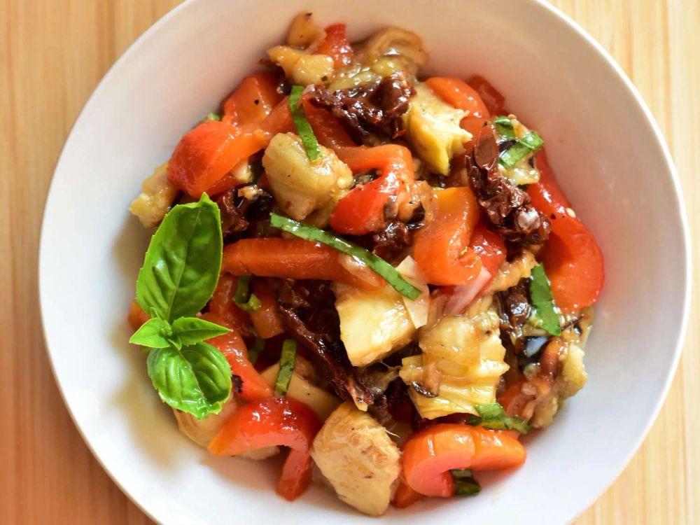 Roasted Eggplant and Red Bell Pepper Salad