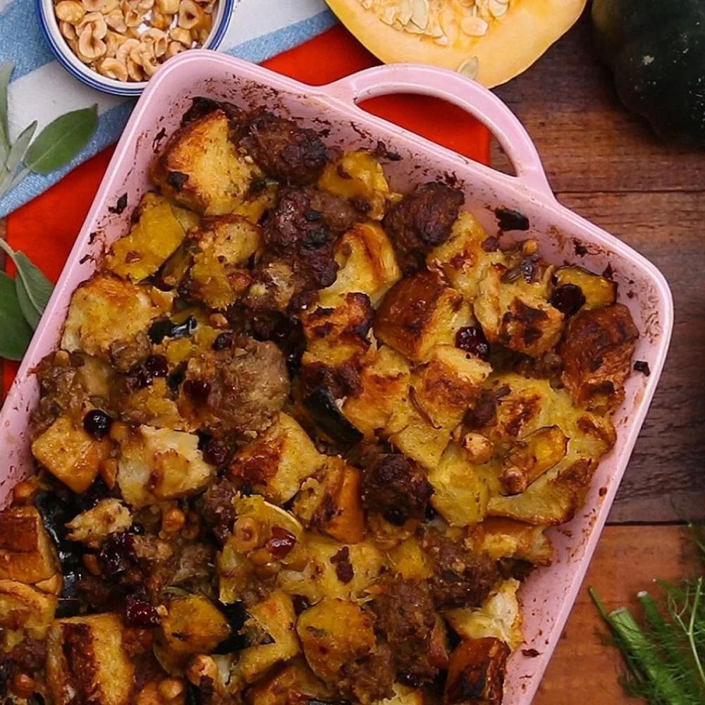 Maple Hazelnut Squash And Sausage Stuffing