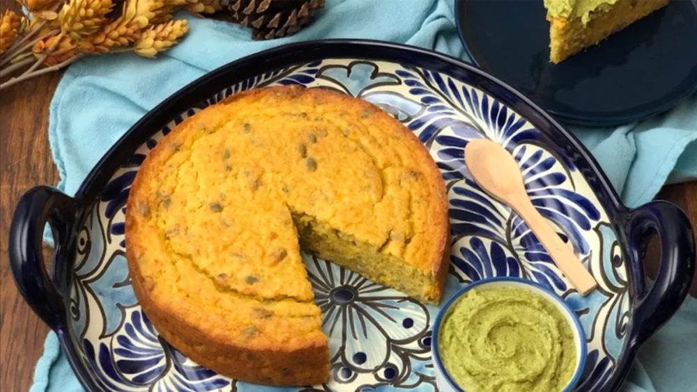 Savory Pepita Pan De Elote (Mexican Cornbread) With Charred Poblano Butter