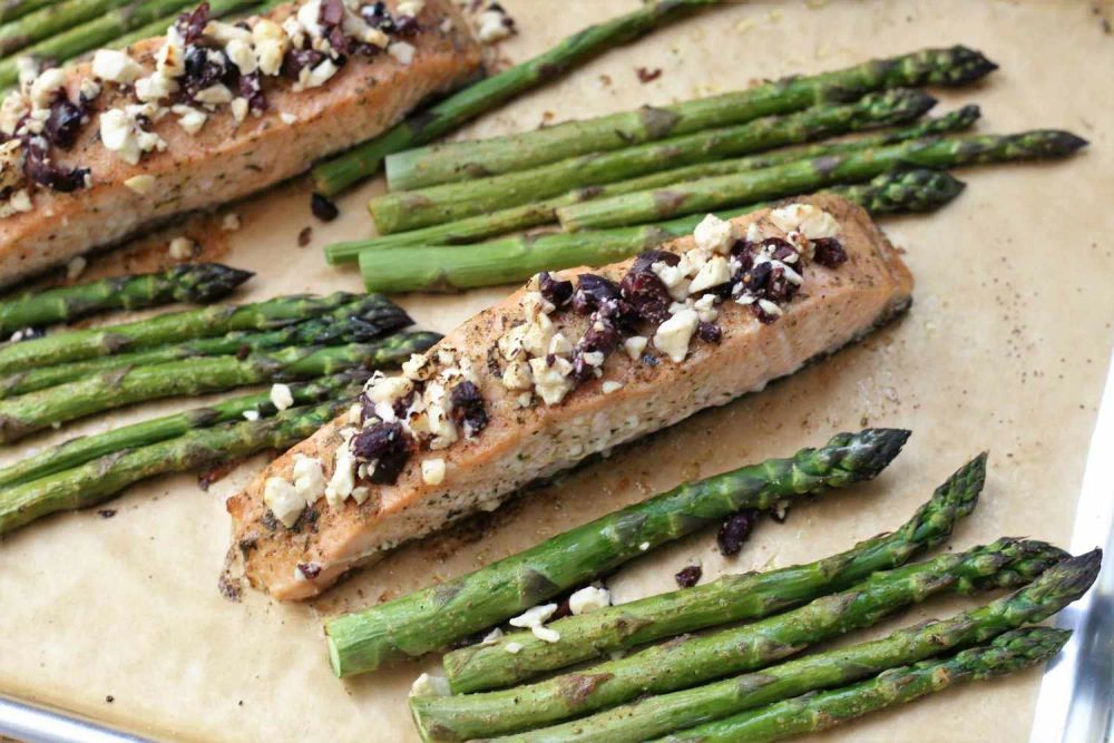 Greek Sheet Pan Salmon and Asparagus