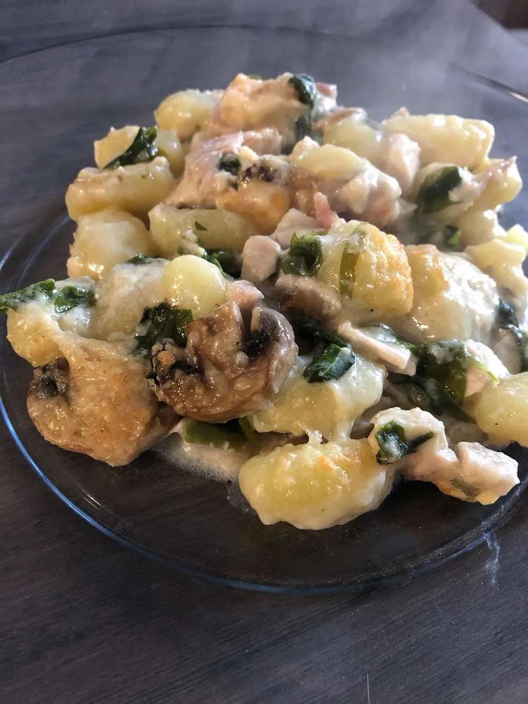 Baked Mushroom, Spinach, and Chicken Gnocchi