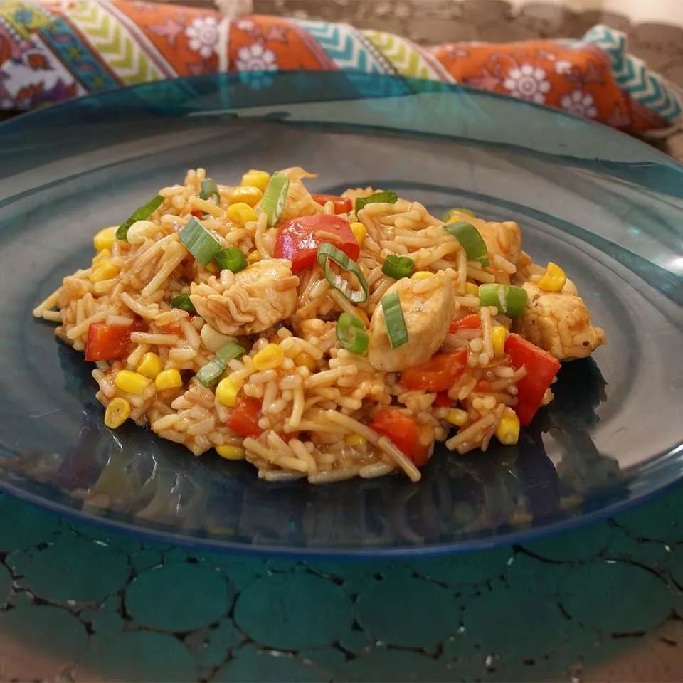 BBQ Chicken, Veggies, and Rice Skillet