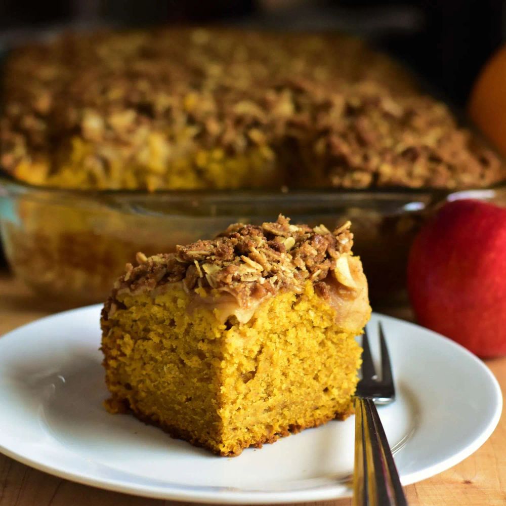 Pumpkin Cake with Apple Crisp Topping