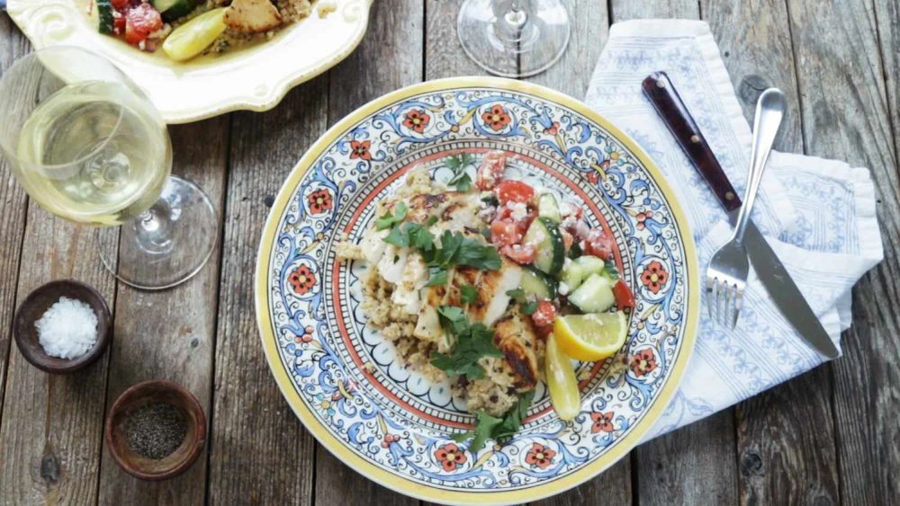 Lemon Herb Chicken with Couscous and Cucumber Salad