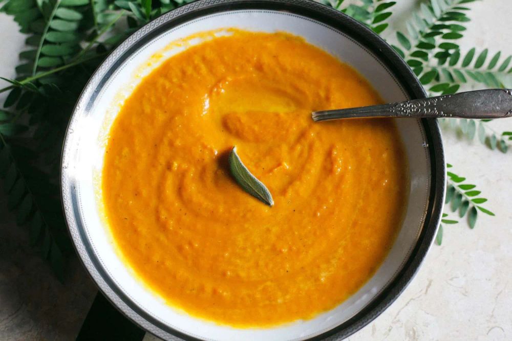 Vegetarian Thanksgiving Soup with Carrots, Ginger, and Coconut