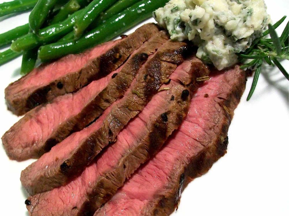 Grilled Flat Iron Steak with Blue Cheese-Chive Butter