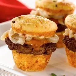 Bacon and Gorgonzola Cornbread Sliders with Chipotle Mayo