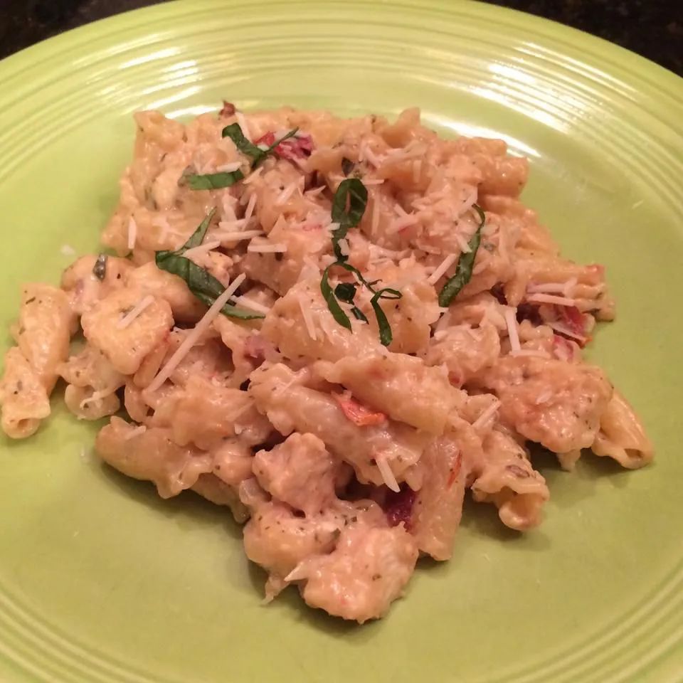 Campanelle with Chicken, Pesto, and Sun-Dried Tomatoes