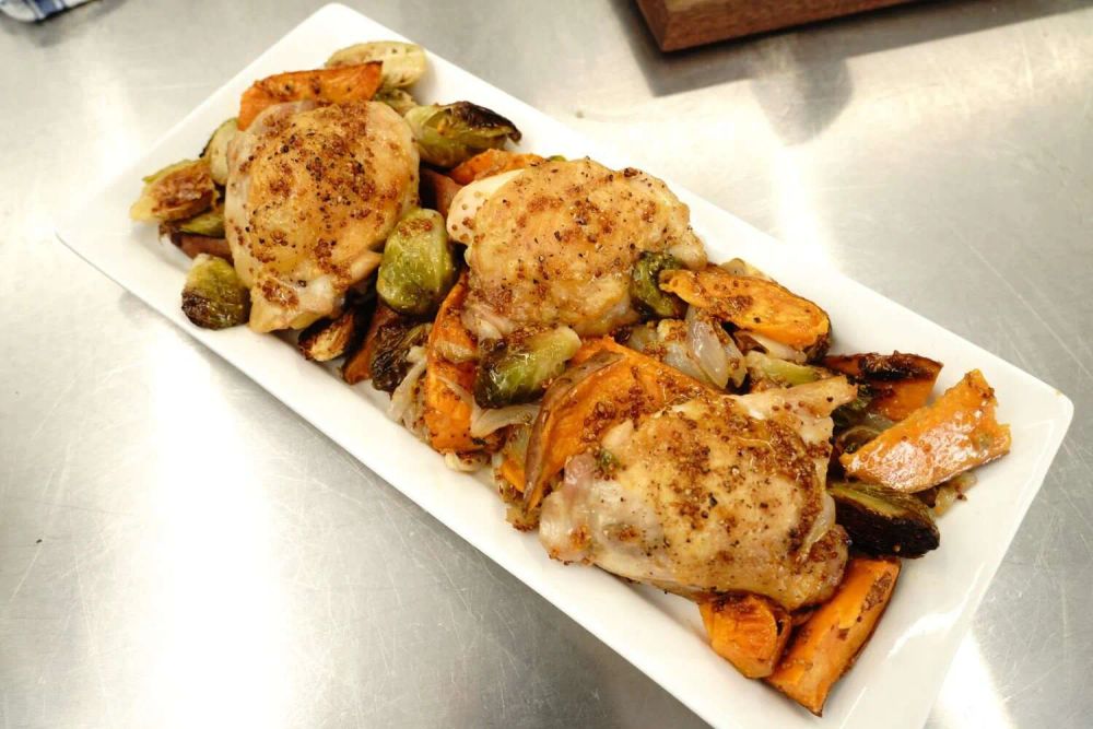 Sheet Pan Chicken and Veggies with Mustard Vinaigrette