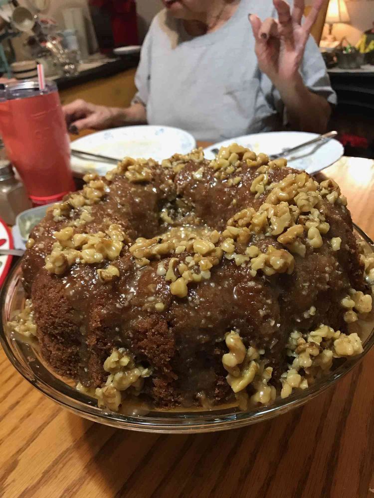 Jim's Apple Raisin Pound Cake with Praline Glaze