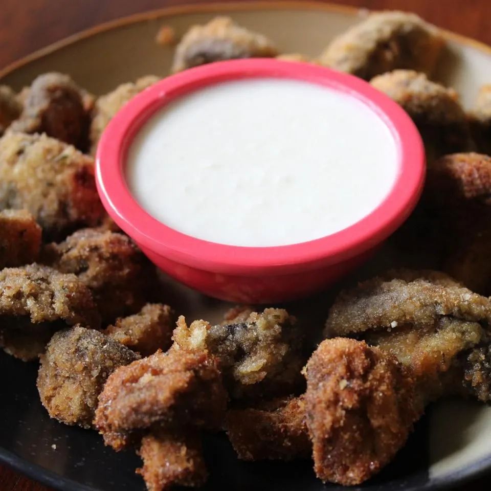 Fried Mushrooms with Feta Cheese Sauce