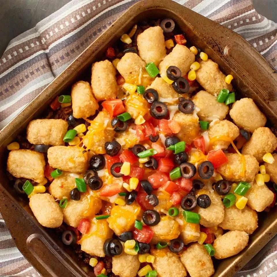 Taco Bake with Cauliflower Veggie Tots