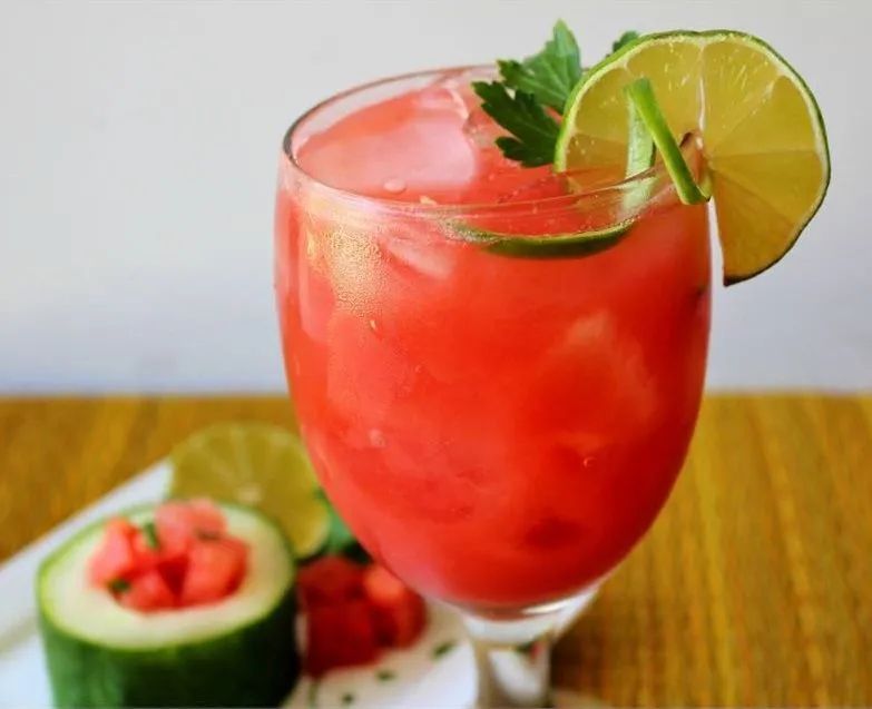 Watermelon and Cucumber Juice with a Spritz of Lime