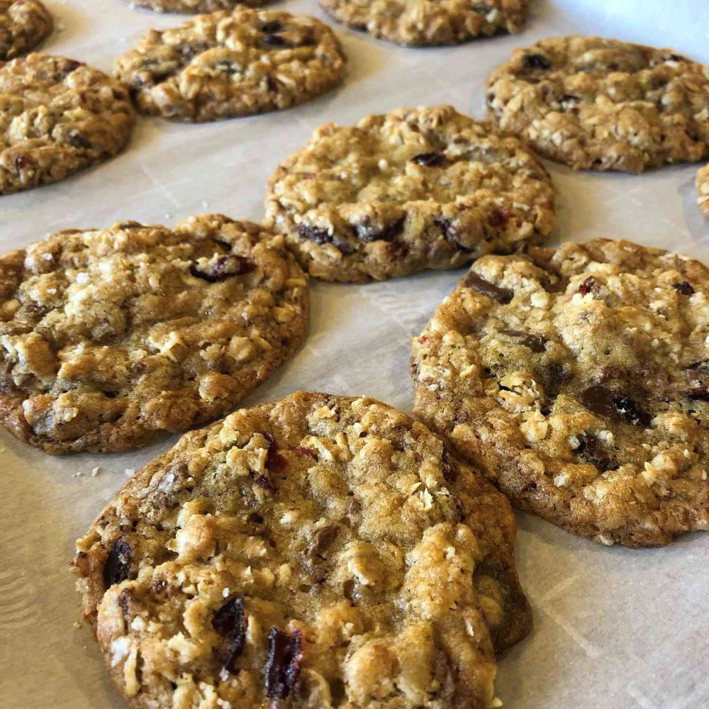 Chewy Chocolate-Toffee-Oatmeal Cookies with Cranberries