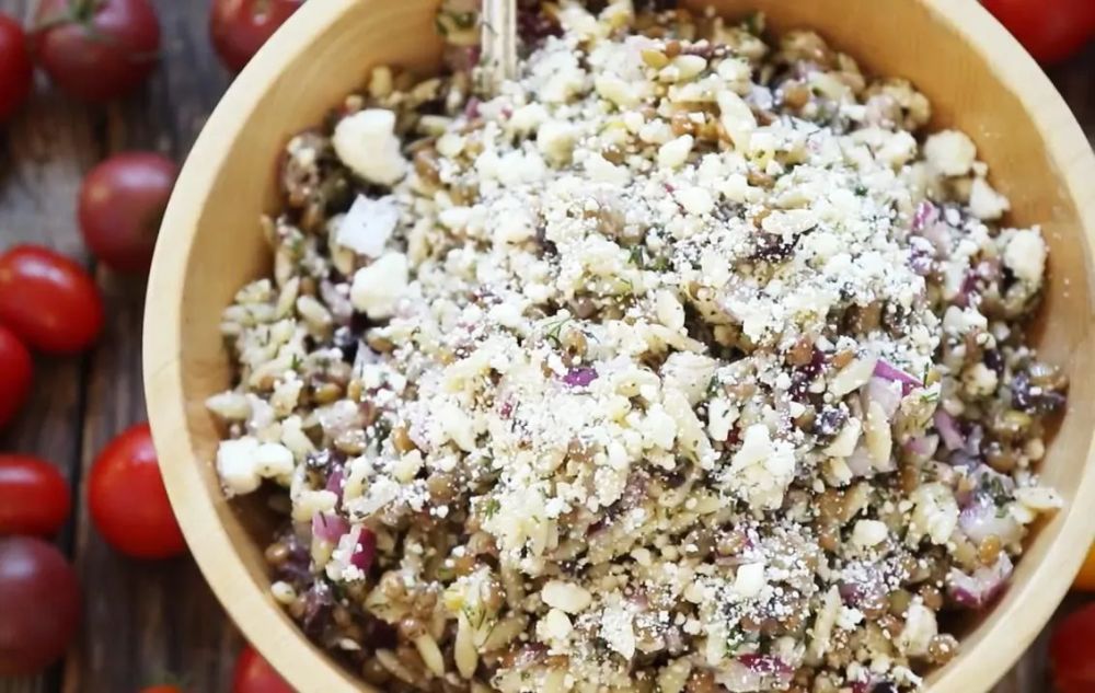 Minty Orzo Lentil and Feta Salad