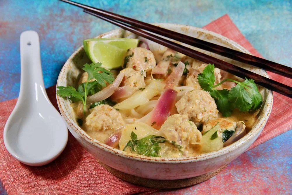 Thai Chicken Meatball Noodle Soup