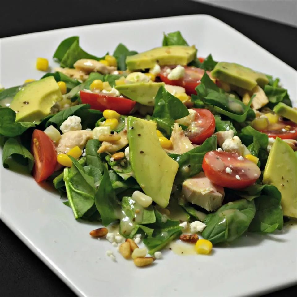 Spinach Salad with Chicken, Avocado, and Goat Cheese