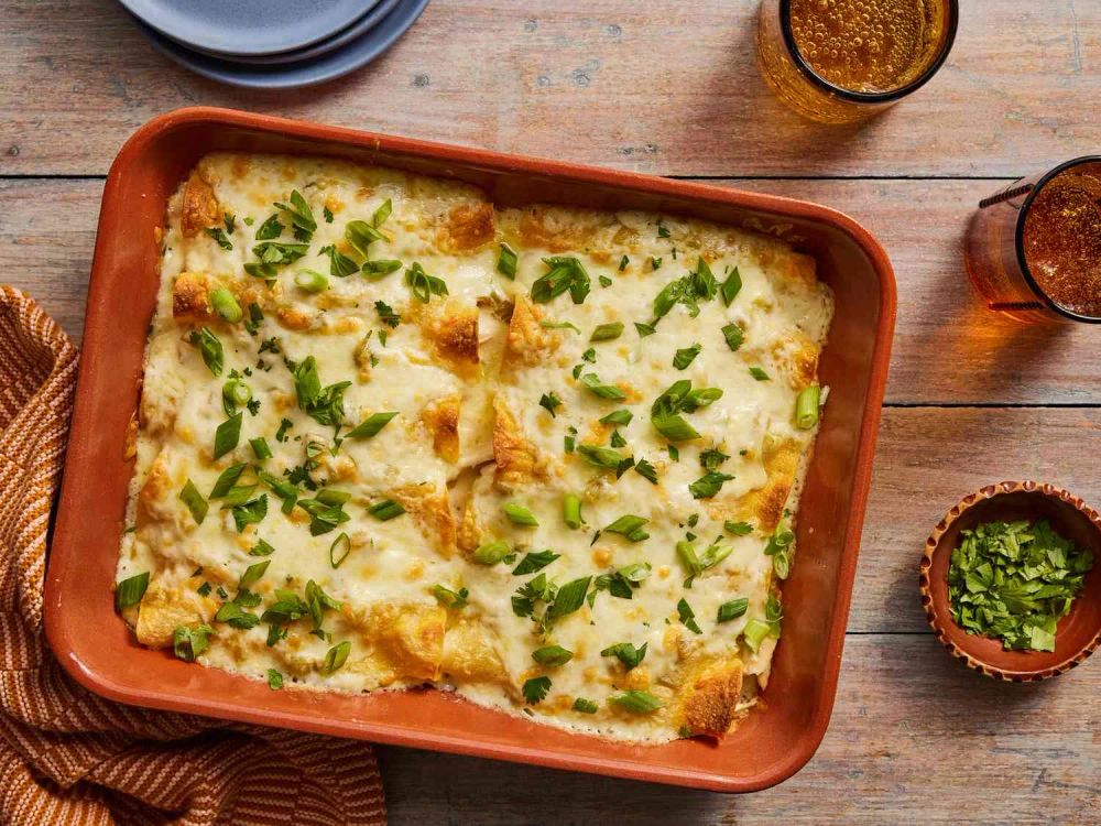 Chicken Enchiladas with Creamy Green Chile Sauce