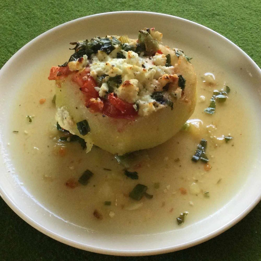 Stuffed Kohlrabi with Tomatoes and Feta Cheese