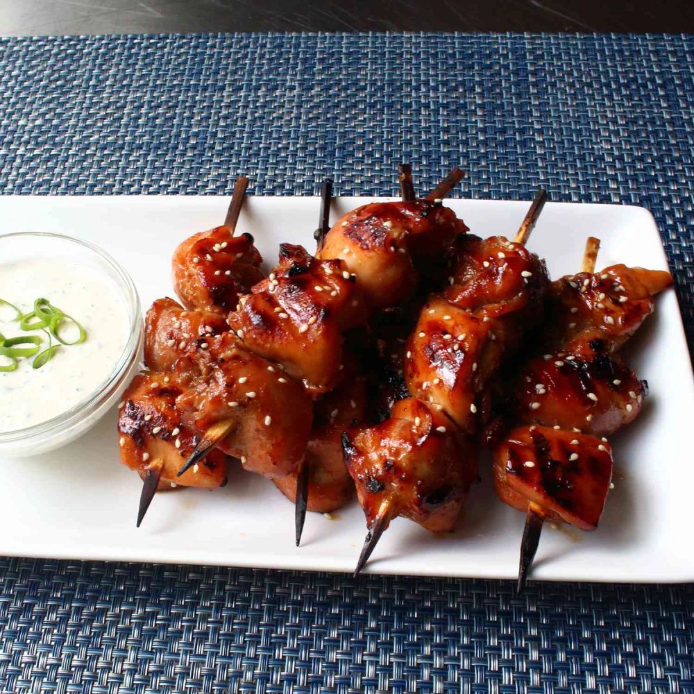 Grilled Chicken Teriyaki Skewers with Miso Ranch