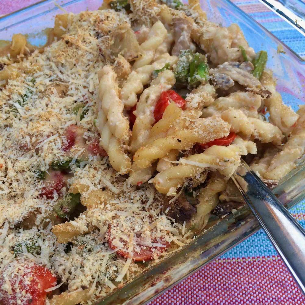 Baked Asparagus and Mushroom Pasta