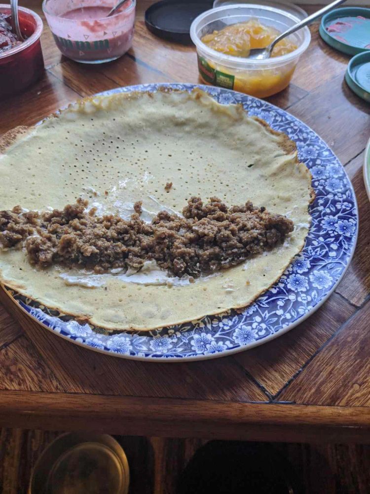 Sausage, Garlic, and Rosemary Crepe Filling