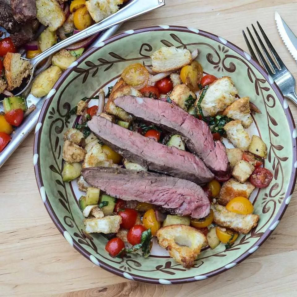 Panzanella Salad with Bison Flank Steak