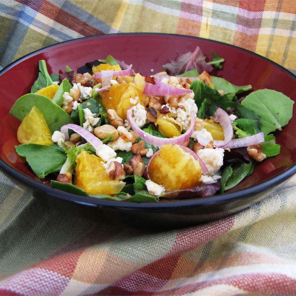 Orange, Walnut, Gorgonzola and Mixed Greens Salad with Fresh Citrus Vinaigrette