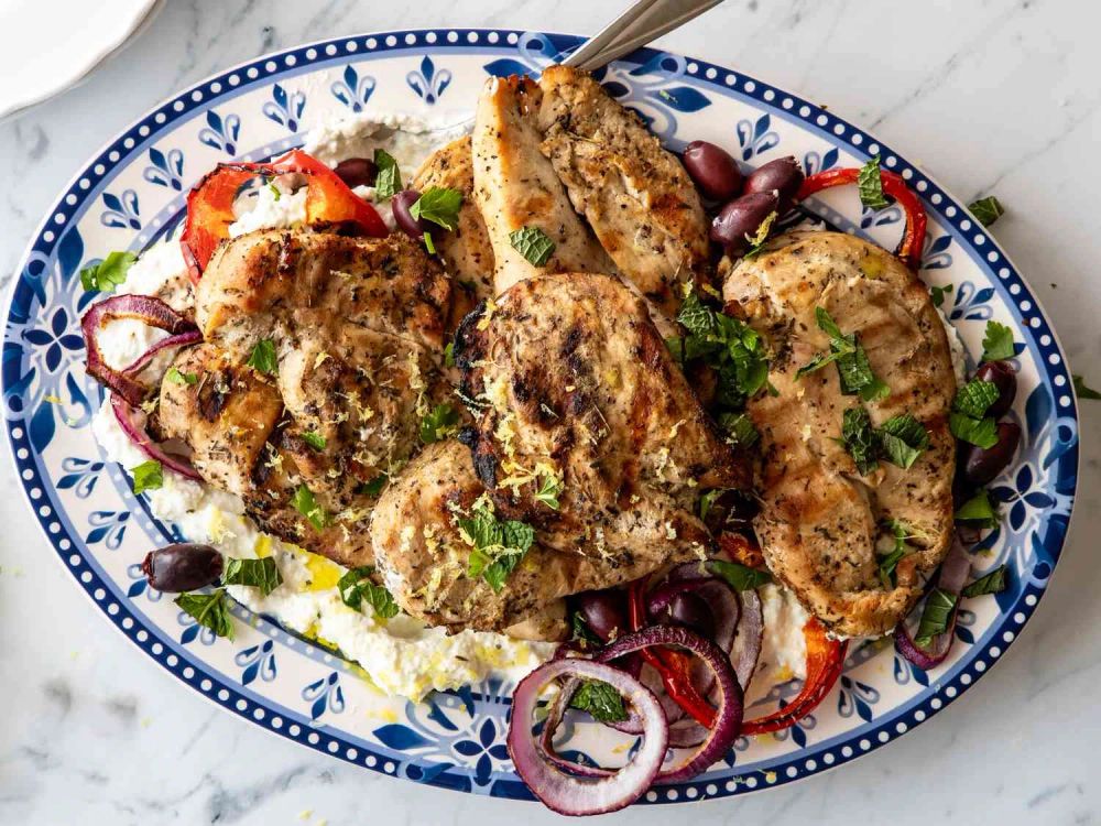 Grilled Greek Chicken Breasts with Whipped Feta