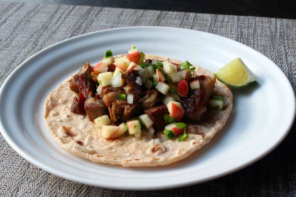 "Plastered" Pork Tacos with Apple-Jalapeno Salsa