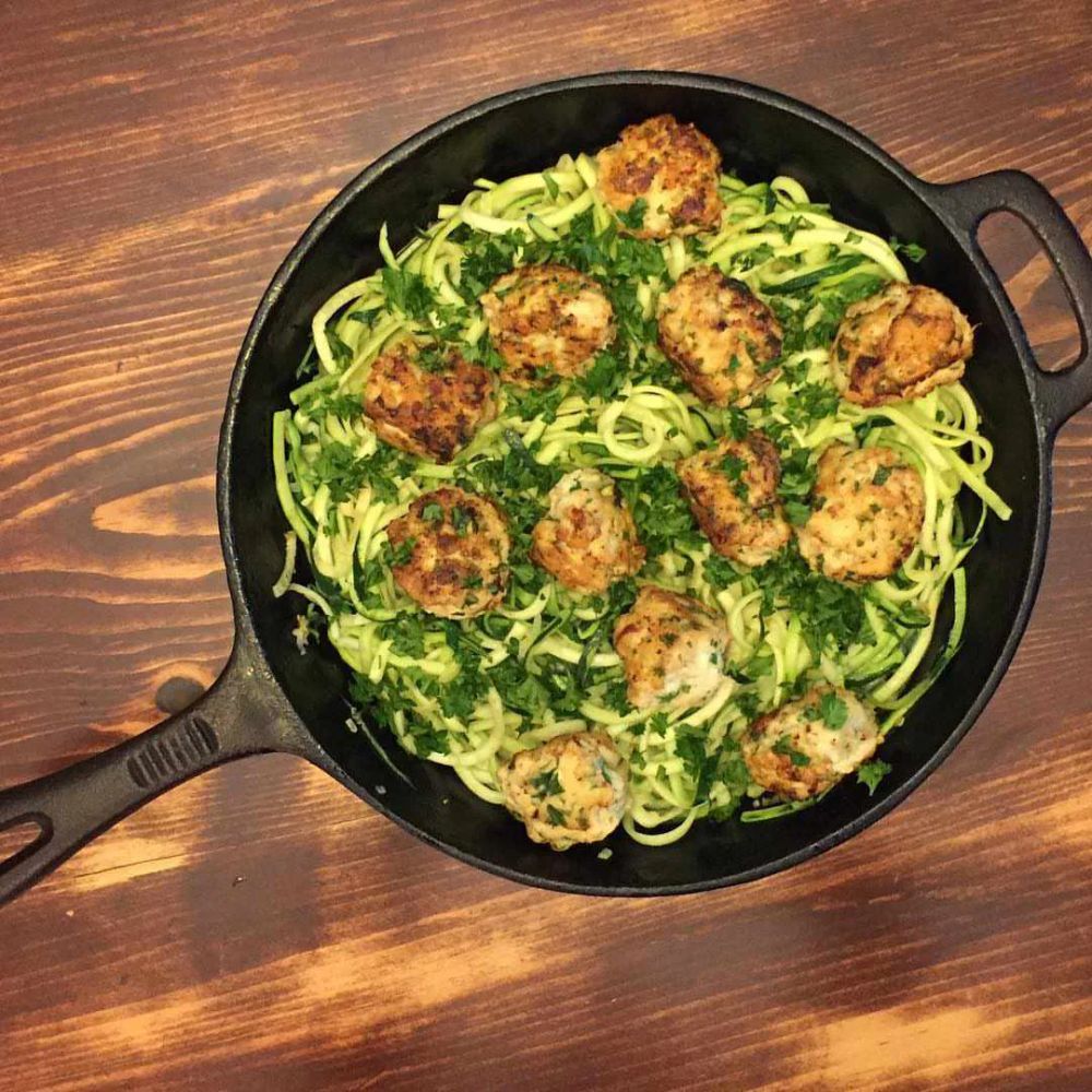 Garlic Butter Zoodles with Chicken Meatballs