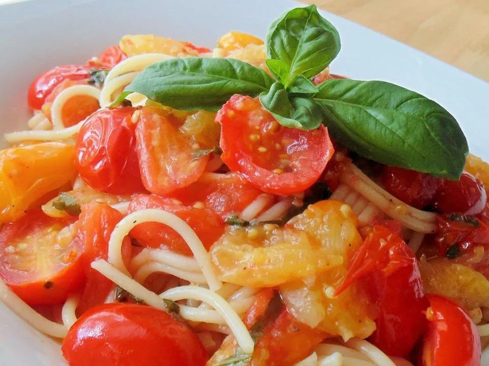 Roasted Cherry Tomatoes with Angel Hair