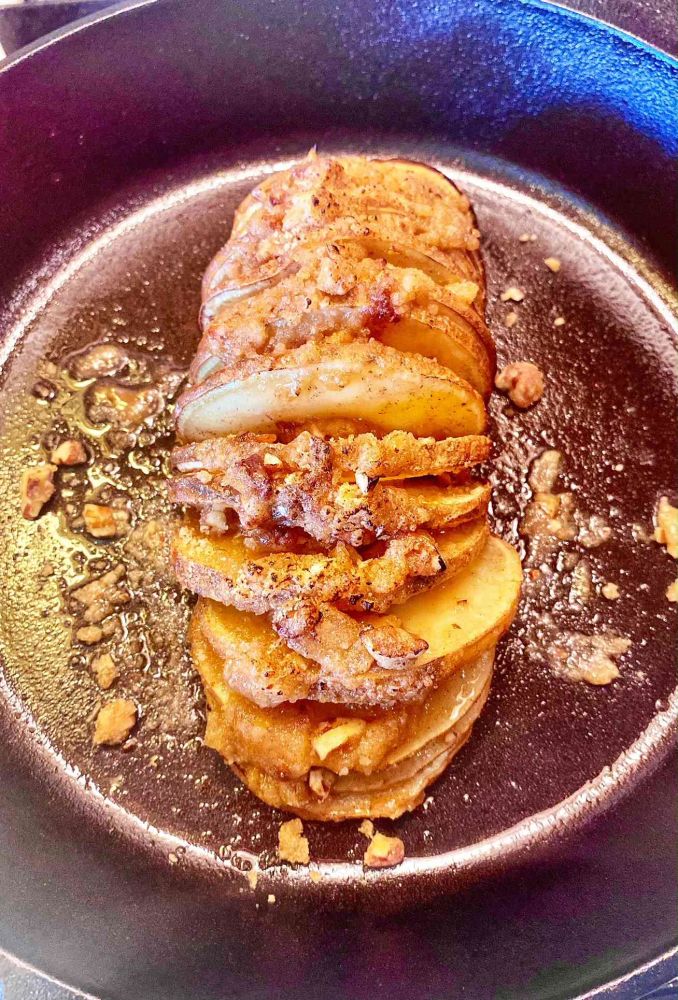 Hasselback Sweet Potato with Pecan Streusel